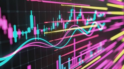 Dynamic Digital Interface Illustrating Financial Market Data, Abstract Stock Exchange Trends, and Complex Business Analytics with Vibrant Technological Visualizations - Powered by Adobe
