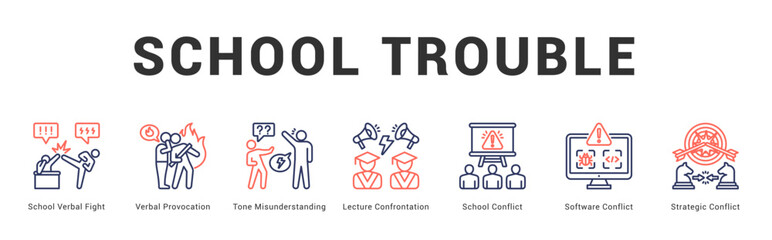School Trouble Modern and clean web banner illustration featuring thematic icons for visual communication