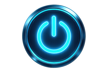Glowing blue neon power button icon illuminating modern digital technology for starting and shutting down systems