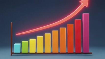 Vibrant 3D bar chart showcasing steady financial growth and robust business progress, depicting an upward trend, market success, and strategic achievement in data visualization and analytics