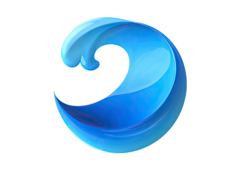Glossy blue wave crests, curves, and reflects light