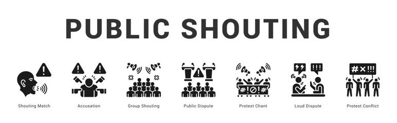 Public Shouting Modern and clean web banner illustration featuring thematic icons for visual communication