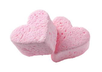 Two pink, heart-shaped marshmallows, softly textured