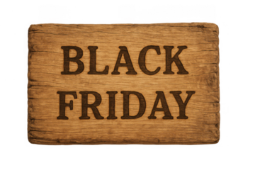 Black friday text engraved on a rustic wooden sign, providing a concept for online sales and shopping promotion