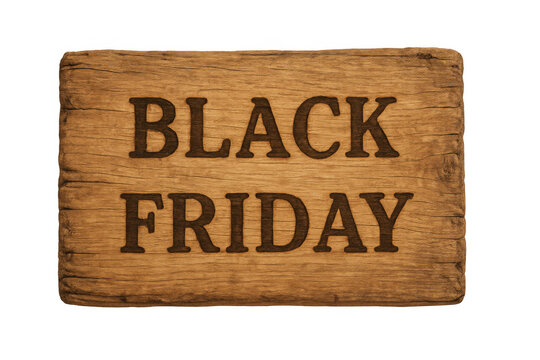 Black friday text engraved on a rustic wooden sign, providing a concept for online sales and shopping promotion