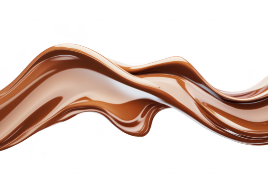A smooth. flowing wave of rich chocolate syrup gracefully cascades against a clean white background. creating an enticing visual perfect for dessert-related themes and culinary promotions