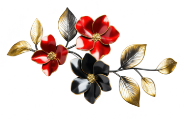 A beautifully crafted decorative wall art piece featuring red. black. and gold flowers intertwined with elegant leaves. perfect for enhancing home decor and adding a touch of sophistication to any spa