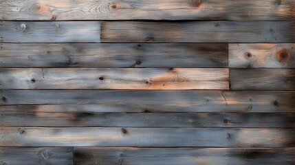weathered wooden plank wall with warm brown knots and cool gray-blue tones, rustic cozy texture