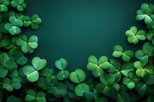 Lush clover leaves forming a natural frame around a calm teal background, evoking tranquility and fresh spring growth