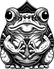 Obraz premium SVG cute Merry Christmas and Happy New Year design. Stylish Black and White Illustration of a Frog with Unique Features