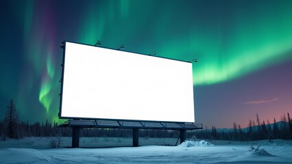 Fototapeta premium White Blank Billboard Under Northern Lights Aurora Borealis HD Wide Screen Background