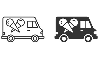 Ice Cream Truck Delight: Vector illustration of an ice cream truck with two cones, ready to spread happiness with its sweet treats.
