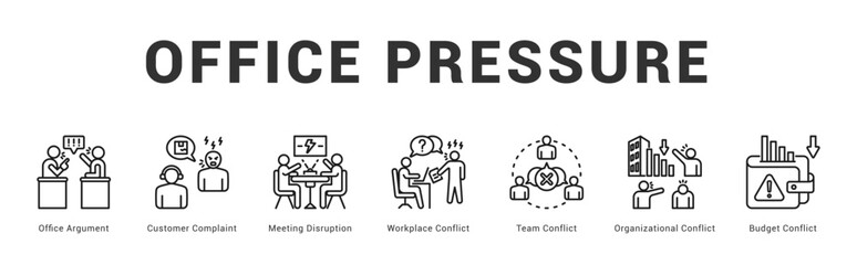 Office Pressure Modern and clean web banner illustration featuring thematic icons for visual communication