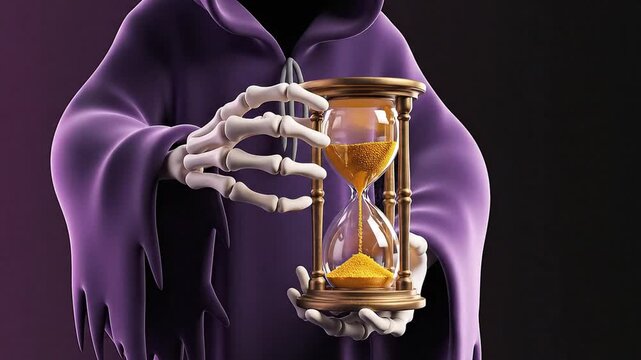 Grim Reaper Holding Hourglass with Golden Sand