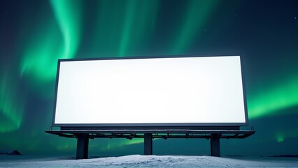 Aurora Borealis Behind White Blank Billboard Mockup HD Wide Screen