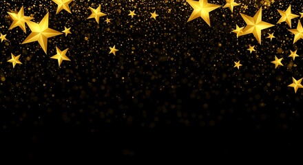 Golden Stars And Glitter Falling On Black Background Festive Celebration image photo