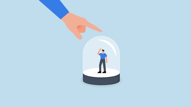 customer retention - customer retention, 4k animation businessman hold glass to retain small employee inside.