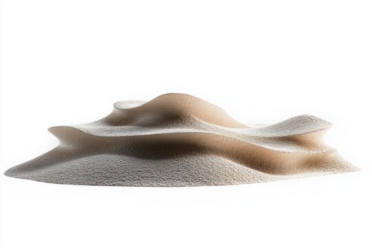 undulating textured sand dune mound on white background, minimalist serene landscape