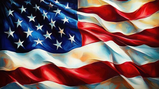 waving american flag with stars and stripes in vibrant painterly brushstrokes conveying pride and motion