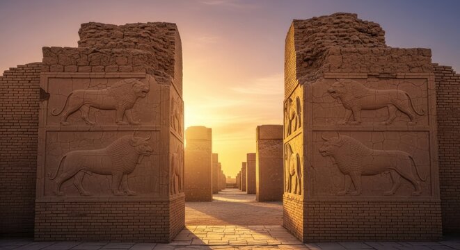 Ancient ziggurat of ur in Iraq with intricate carvings and towering architecture