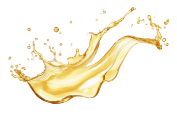 A splash of golden liquid gracefully arcs through the air. fluid dynamics and motion. ideal for culinary or beverage-related themes in advertising or design