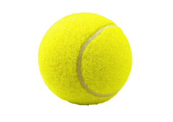 Fuzzy yellow tennis ball with a curved white seam