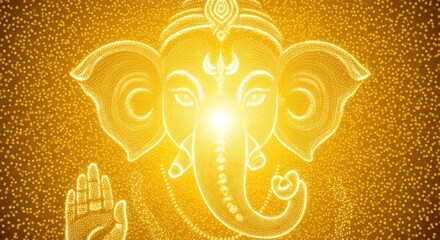 Luminous representation of lord ganesha, hindu deity, in golden light and intricate stippling
