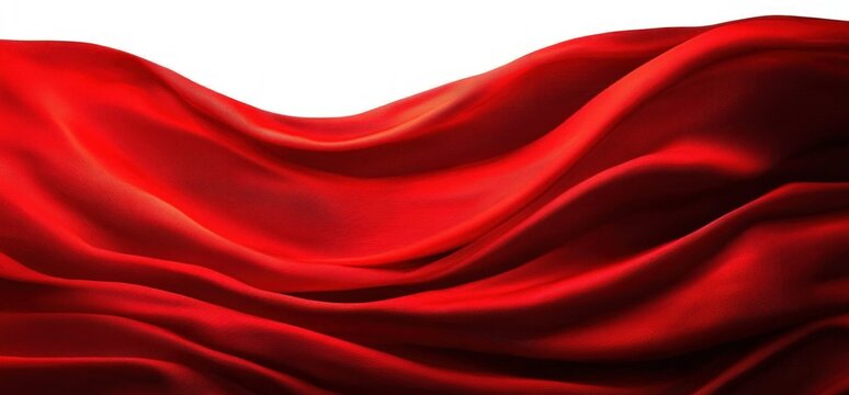 flowing red silk fabric with dramatic glossy folds evoking elegance and movement on a clean white background
