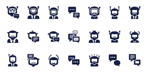 Dark Blue Robot Icons with Chat Bubbles and Suits chatbot support