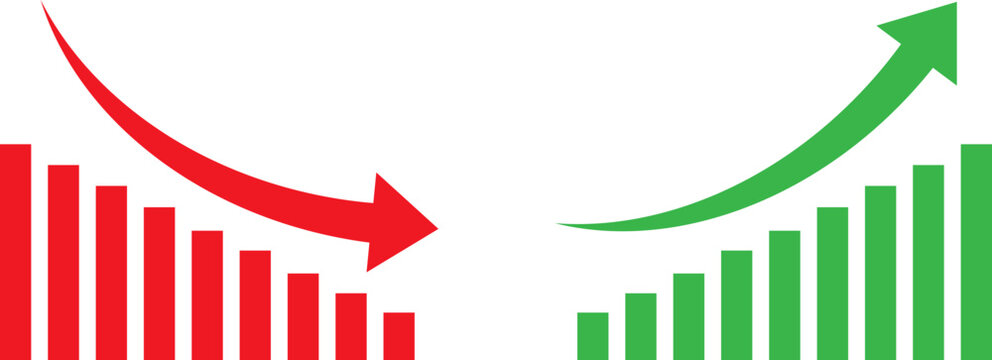 Bar graphs showing financial decline and growth