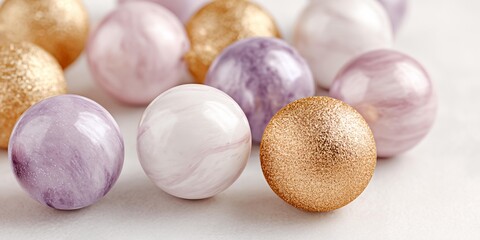 Obraz premium Group of eggs with gold and purple colors
