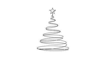 Elegant minimalist christmas tree drawing with star topper on white background