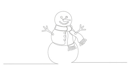 Minimalist snowman line art illustration for winter holiday greeting card design