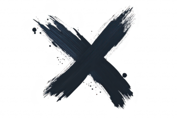 A bold black brushstroke forming an X shape on a pristine white background. symbolizing creativity and artistic expression. suitable for design projects or modern art concepts