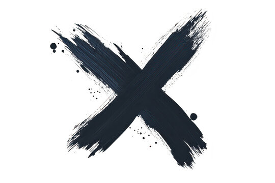 A bold black brushstroke forming an X shape on a pristine white background. symbolizing creativity and artistic expression. suitable for design projects or modern art concepts