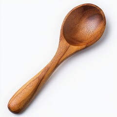 smooth wooden spoon with warm natural grain on white background, cozy rustic kitchen feel