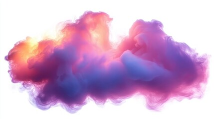 billowing pastel cloud of pink, purple and orange smoke with glowing highlights on a white background, dreamy and ethereal atmosphere