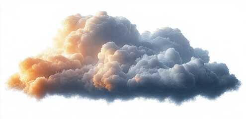 large fluffy cumulus cloud with warm golden glow on one side and cool blue shadows on the other, floating peacefully and evoking calm and dreamy atmosphere