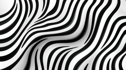 Abstract black and white undulating stripes forming a hypnotic wavy pattern with flowing depth and a soothing dynamic motion