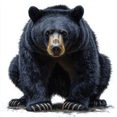 Fototapeta premium massive black bear crouched forward with intense stare, glossy thick fur, prominent brown muzzle and long claws conveying power and alertness