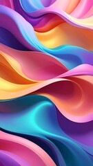 Abstract flowing shapes with vibrant gradients in pink, purple, blue, and yellow create a dynamic, modern art piece