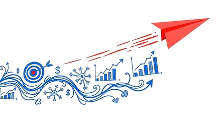 Obraz premium Reach for success with a bold, creative business strategy and soar above targets like a paper airplane, illustrating growth and innovation