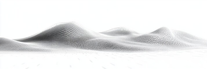 minimalist white wireframe mesh forming rolling hills and gentle undulating terrain, calm futuristic serenity