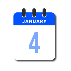 Flat blue January 4 calendar page vector, modern design for office planner or app UI.