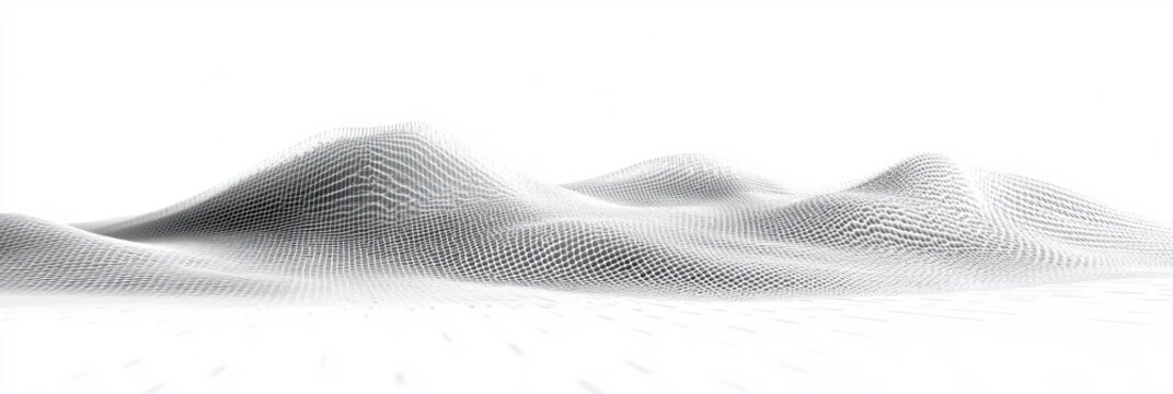minimalist white wireframe mesh forming rolling hills and gentle undulating terrain, calm futuristic serenity - Powered by Adobe