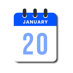 Blue January 20 flat calendar icon, professional vector design for planner and productivity app.