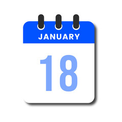 Flat blue January 18 calendar icon, modern and clean design for planner and productivity UI.