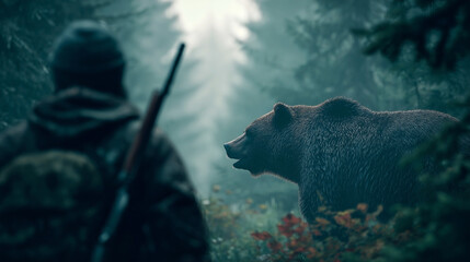 熊とハンター　画像生成AI