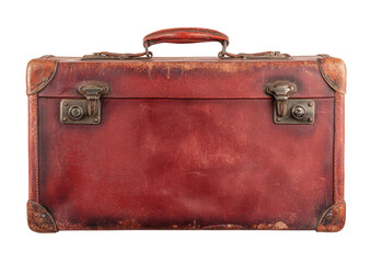 Old, red-brown leather suitcase, tarnished metal hardware