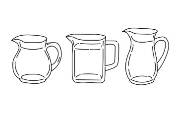 Set of pitcher outlines in various shapes for kitchen cafe and beverage design materials